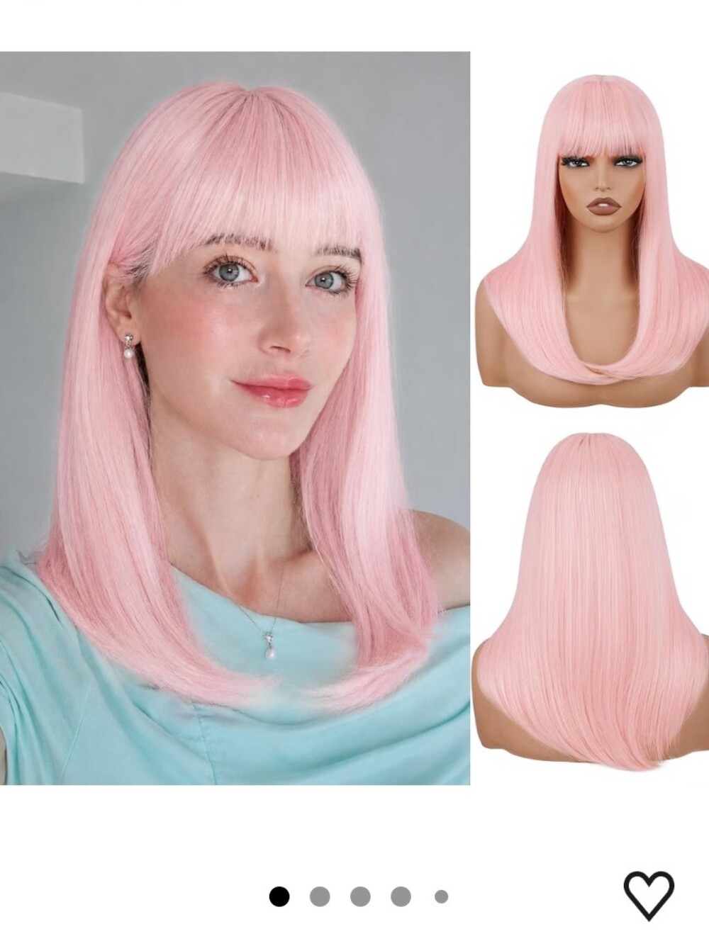 Pink Wig with Bangs 18 Inch Long Straight Colorful Synthetic Wigs for Women